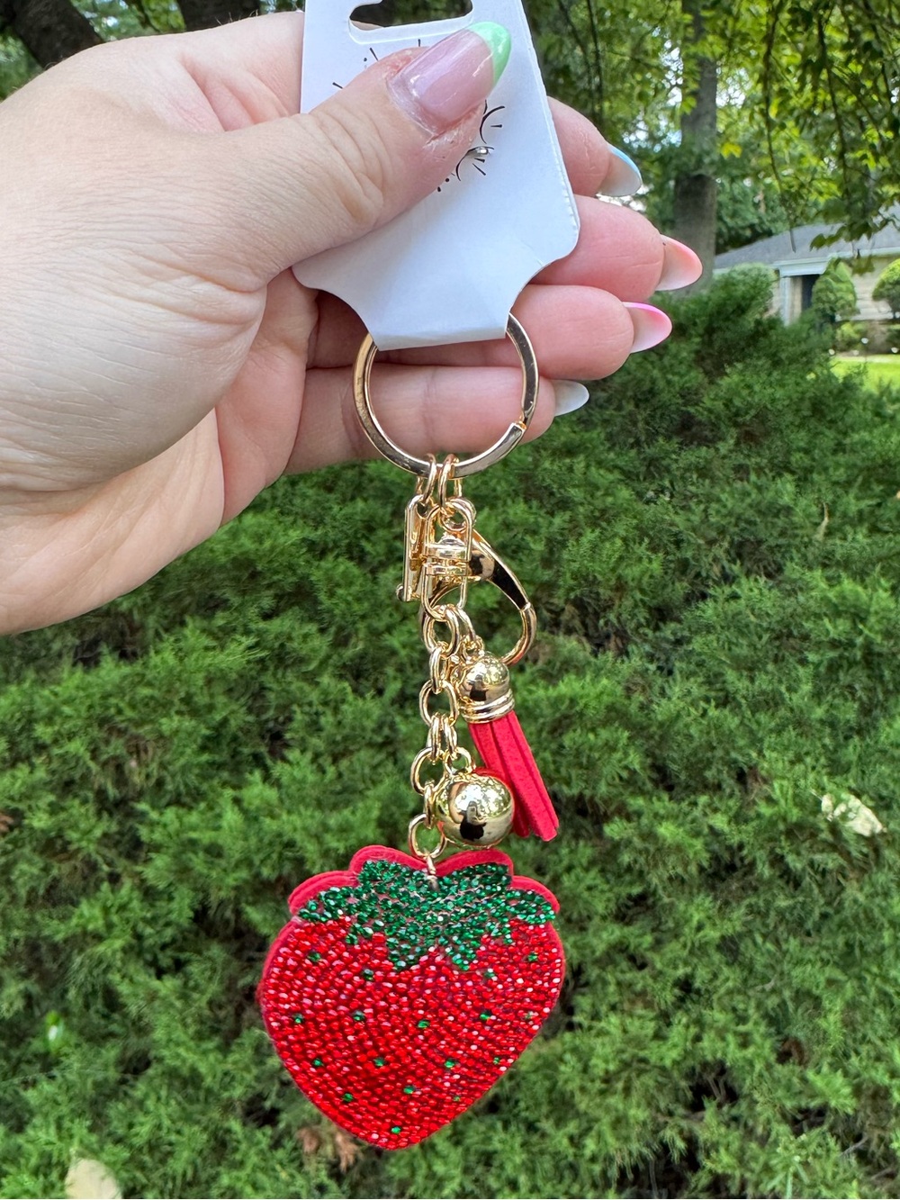 NWT! Strawberry Bedazzled Strawberry Bag Charm Keychain